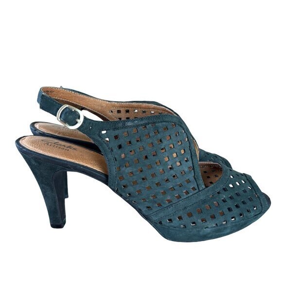 Clarks Artisan Wessex Shay Pump‎ Black Laser Cut Peep Toe Heel Womens 10 - Picture 2 of 10